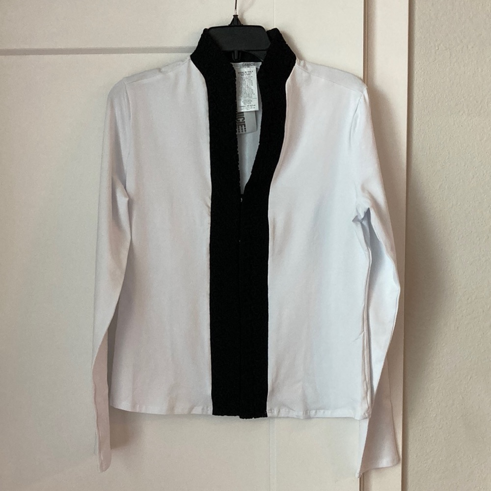 NaraCamicie Elastic Cotton Blouse white with Black Lace Italian Size III